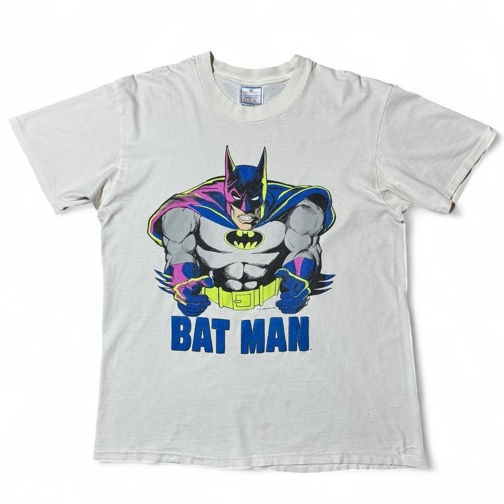 1989 DC Comics Batman Neon Grip Graphic Large Bruce Wayne Retro T-shirt